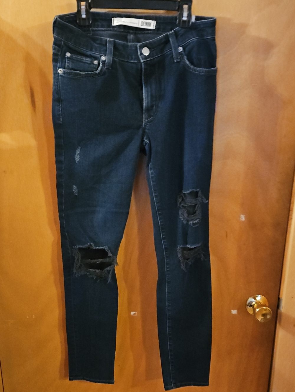 Lovers + Friends Dark Blue Ripped Skinny Jeans